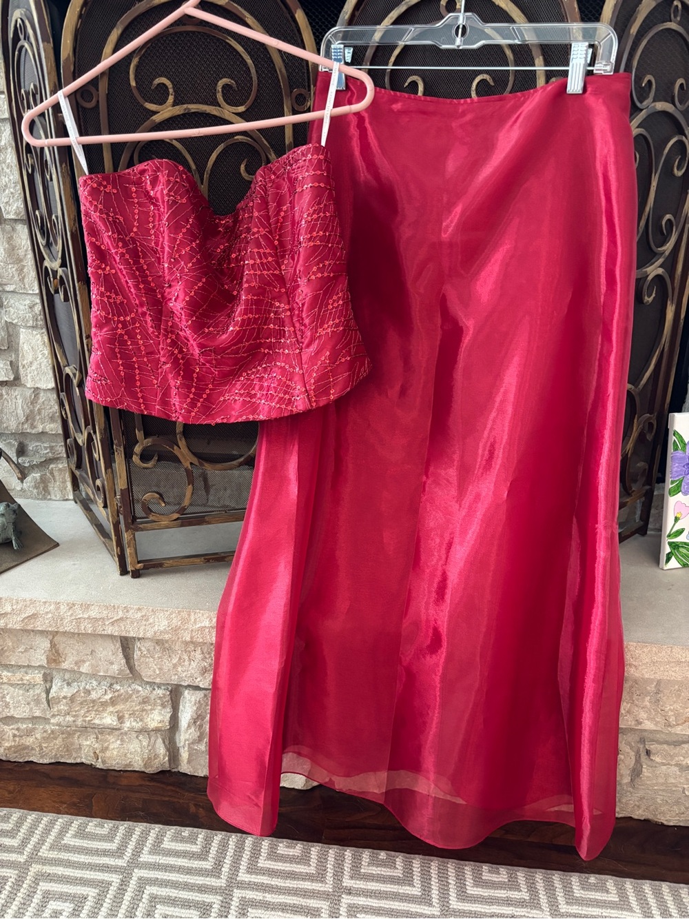Jessica McClintock Red Satin Bustier and Skirt Set